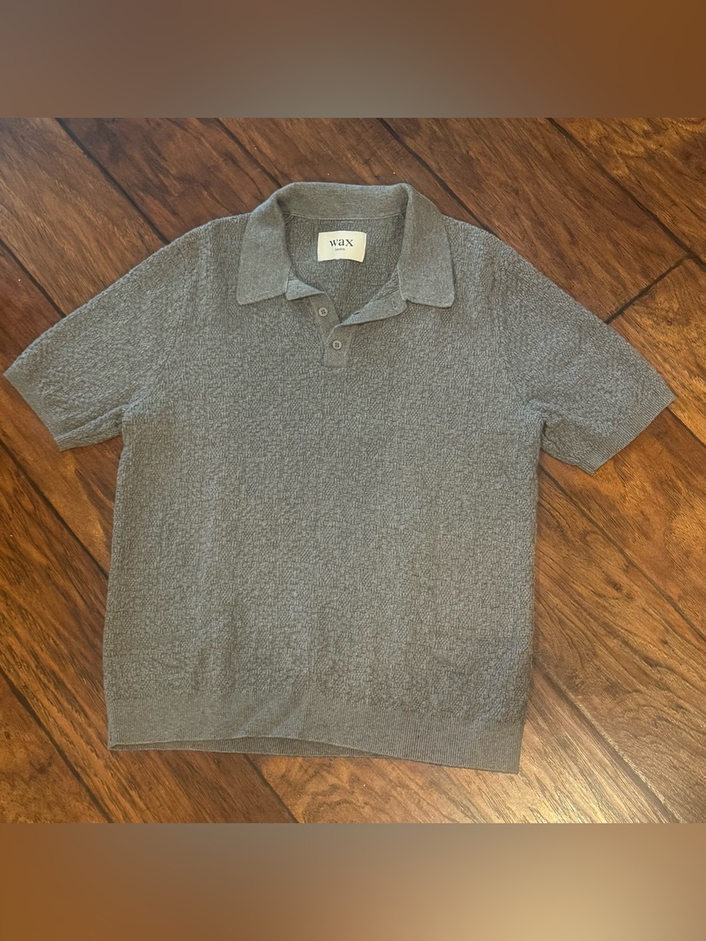 Wax London Textured Knit Polo Shirt Grey Cotton Cashmere Men’s Large L
